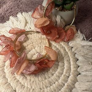 Plunder Gold and Pink Floral Hoop Earrings